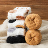 Sohiwoo Thicken Warm Coral Velvet Socks Cute Cat Claw Patterned Ladies' Soft Plush Home Floor Socks Autumn Winter Fluffy Slipper Socks