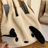 Sohiwoo Shoulder Bags Plush Fluffy Women's Funny Puppy Ears Shopping Bags Female Cute Tote Bags Large Capacity Messenger Bag