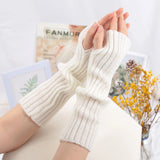 Sohiwoo Winter Women's Knitted Fingerless Arm Sleeves Gothic Style Striped Arm Warmers Girls Harajuku Y2K Fashion Wrist Gloves