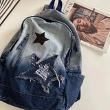 Sohiwoo Y2K Korean Goth Backpack For Women Stars Collage Denim Shoulder Punk Bag Large Capacity School Backpack Travel Mochila Femenina