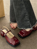 Sohiwoo Korean Fashion Non Slip Square Toe Pumps Ladies Pure Color Elegant Flat Shoes Summer French Vintage Buckle Sandal Woman