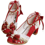 Sohiwoo Original Lolita Shoes Chinese Red Chinese Style High Heel Lolita Wedding Shoes Sweet Flower Wedding Shoes Heel Height 6cm