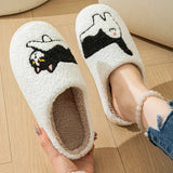 Sohiwoo House Slippers for Women Cozy Fluffy Cozy Home Cotton Shoes for Ladies Indoor Cute Cat Pattern Winter Slipper Female 45