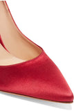 Sohiwoo Bright Red Silk Ankle Bowtie Pumps Pointed Toe Thin High Heels Single Shoes Butterfly Knot Lace- Up Wedding Shoes