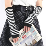 Sohiwoo Black White Gothic Punk Anime Thin Soft Gloves JK Girls Mittens Oversleeve Man Women Cuff Fingerless Arm Warmers Accessories