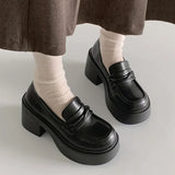 Sohiwoo Preppy Style Thick Heels Pumps for Women Patent Leather Chunky Platform Loafers Woman Y2K Slip On Jk Lolita Shoes