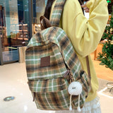 Sohiwoo New Fashion Plaid Woollen Women Backpack Student Book Bag Backpacks for Teenage Girls School Bags Large Capacity Travel Rucksack