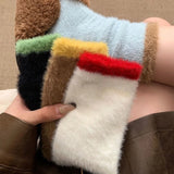 Sohiwoo Women's Autumn Winter Socks Mink Cashmere Mid-tube Thick Warm Matching Color Pile Sock Solid Color Simple Fashion Sock