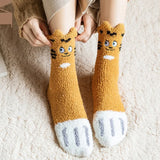 Sohiwoo Thicken Warm Coral Velvet Socks Cute Cat Claw Patterned Ladies' Soft Plush Home Floor Socks Autumn Winter Fluffy Slipper Socks