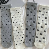 Sohiwoo Cute Bowknot Socks Women Girls Lace Sweet Bow Sock Hollow Out Long Socks Casual Crew Loose Sox Summer Thin Mid-tube Stockings