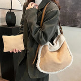 Sohiwoo Large Capacity Elegant Premium Small Shoulder Bag for Women 2024 High Quality Black Matte Plush Edge Underarm Crossbody Bag