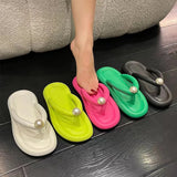 Sohiwoo Summer Luxury Women Flip Flops Clip Toe Pearl Eva Soft Home Slippers Woman Candy Color Non-Slip Beach Shoes Sandals