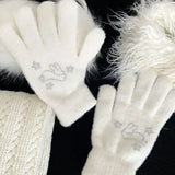 Sohiwoo Cute Rhinestone Bunny Gloves Sweet Knitted Winter Warm Thickened Kawaii Lolita Fullfinger Gloves Women Mittens JK Accessories