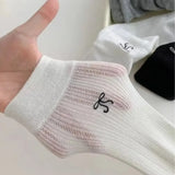 Sohiwoo Korean Bow Socks for Women Ballet Style Summer Mesh Thin Soft Calf Sock Girl Sweet Breathable Embroidered Bow Cotton Medium Sock