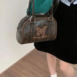 Sohiwoo Vintage Y2k Womens Handbag Embroidery Butterfly Elegant Fashion Shoulder Bag Casual Harajuku Exquisite Female Boston Bag