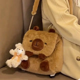 Sohiwoo Cute Cartoon Large Capacity Kawaii Capybara Plush Backpack Schoolbag Student Women Bag Crossbody Bag Shoulder Bag Handbag Purses