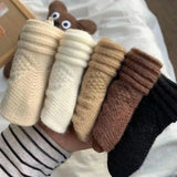 Sohiwoo Winter Warm Women Socks Thicken Cashmere Wool Socks Girls Fashion Korean Harajuku Knitted Rhombus Pattern Thermal Long Socks