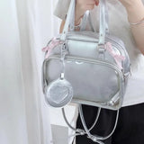 Sohiwoo Y2k Cute Womens Backpack Silver Transparent Lolita Jk New Fashion Backpack Pu Leather Bow Vintage Kawaii Aesthetic Bags