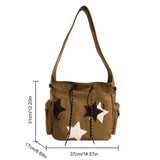 Sohiwoo Women Cute Messenger Bag Large Capacity Canvas Lovely Shoulder Bag Star Applique Y2K Street Style School Bag for Teens Students