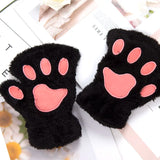 Sohiwoo 1Pair Winter Gloves Women Bear Plush Cat Paw Claw Cute Kitten Fingerless Mittens Christmas Halloween for Girls Gift Gloves