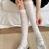 Sohiwoo Bow Knot Stockings Summer Women Lace Lolita White Sweet Knitted Socks Girl Casual Crew Loose Soft Knee Socks Fashion Accessories