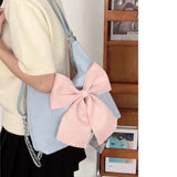 Sohiwoo Pink Bow Womens Shoulder Bag Korean Style Fashion Large Capacity Sweet Backpack Cute Exquisite Elegant New Female Tote Bag