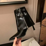 Sohiwoo Pointed toe trouser tube women's boots thin heel mid-tube boots European and American retro fried street hot girl style