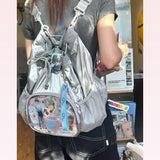 Sohiwoo Y2K Silver Backpacks Women Fashion Soft Subculture DIY Badge Mochilas Para Mujer Aesthetic Casual Students Ita Bag Female