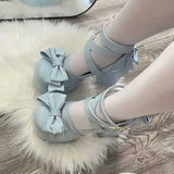 Sohiwoo Lolita Shoes Women Mary Janes High Heels Shoes Chunky Sandals Summer Fashion Retro Bow Party Platform Pumps