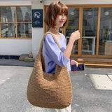 Sohiwoo Summer For Straw Capacity Shoulder Bag Woven Handmade Women Bags Lady  Beach Large Rattan Bag Tote Handbag Vacation