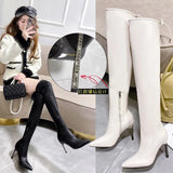 Sohiwoo Soft Leather High Quality Women Over The Knee Boots Super Thin High Heel Sexy Ladies Long Boots Fashion Pointed Toe Zipper Botas