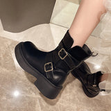 Sohiwoo Spring Autumn Vintage Women Ankle Boots Fashion Elegant Belt Buckle Shoes Square Heel Women's Morder Short Booties