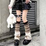 Sohiwoo Harajuku Fall Winter Knitted Striped Stars Leg Warmers Two Side Wear Loose Fit Sock  Cover Cool Girl Y2k Leg Protector Cover