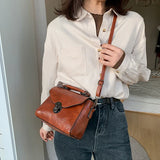 Sohiwoo Leather Bags PU Female Vintage Messenger Shoulder Ladies Casual Women Bags Crossbody Luxury Small Top-handle Handbags Flap