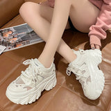 Sohiwoo Mix Color Chunky Platform Sneakers for Women Thick Bottom Breathable Mesh Vulcanize Shoes Woman Lace-Up Non-Slip Sports Shoes