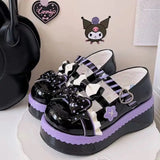 Sohiwoo Sweet Girls Lolita Gothic Shoes Monk Straps High Heels Cute Bowknots Flat Platform Mary Jane Shoes