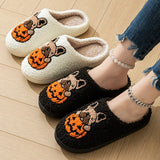 Sohiwoo Halloween Designer Fluffy Slippers Women 2024 Unisex Cartoon Warm Plush Slides Woman Non Slip Sole Home Cotton Shoes 45