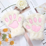 Sohiwoo Women Cartoon Cat Claw Gloves Thicken Fingerless Plush Bears Warm Cute Thick Bear Paw Fingers Half Winter Kawaii Mittens Gloves