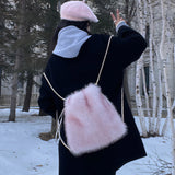 Sohiwoo Luxury Faux Fur Women's Shoulder Bags Soft Plush Ladies Travel Backpack Girls Tote Bag Solid Color Female Fluffy Handbags Purse