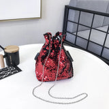 Sohiwoo Women Fashion Reversible Sequin Bucket Bag Lady Luxury Handbag Shiny Crossboy Chain Purse Evening Clutch Shoulder Bag