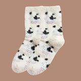 Sohiwoo 2Pairs Lovely Cow Pattern Fuzzy Crew Socks Milk Spotted Plush Thickened Soft Cute Comfortable Mid Tube Socks Warm Autumn Winter