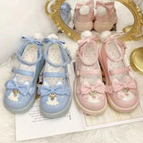 Sohiwoo Sweet Girls Lolita Cute Cat Bowknots Flat Shoes,Students School Kawaii Princess Mary Janes Big Head Shoes