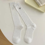 Sohiwoo Korean Bow Socks for Women Ballet Style Summer Mesh Thin Soft Calf Sock Girl Sweet Breathable Embroidered Bow Cotton Medium Sock