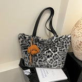 Sohiwoo Leopard Print Large Capacity Zipper Shoulder Bag 2025 High Quality Trendy Fashionable Tote Bag Soft Simple Commuting Handbag