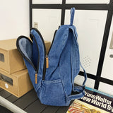 Sohiwoo Women Denim Canvas Backpack Boy Girl Travel Student Bag Trendy Cool Ladies Schoolbag Leisure Female College Backpack Laptop Bags