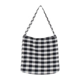 Sohiwoo Academy Style Black Checkered Canvas Bag DA Capacity Korean Open Square Shoulder Bag Cloth Bag Student Female New women handbags