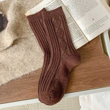 Sohiwoo Winter Warm Women Socks Thicken Cashmere Wool Socks Girls Fashion Korean Harajuku Knitted Rhombus Pattern Thermal Long Socks