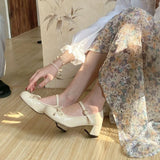 Sohiwoo Japanese Cute Women Ballet Shoes Lolita Round Toe Bowtie Mary Jane Shoes College Ladies High Heels Elegant Pumps Wedding Shoes