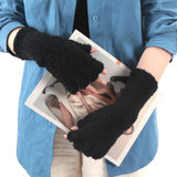 Sohiwoo Thicken Coral Fleece Gloves Women Winter Long Soft Plush Arm Touchscreen Fingerless Glove Warm Half Finger Outdoor Work Mittens