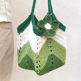 Sohiwoo Handmade crocheted large capacity beach bag for women's shoulder bag, crossbody bag, grandmother's grid empty bag